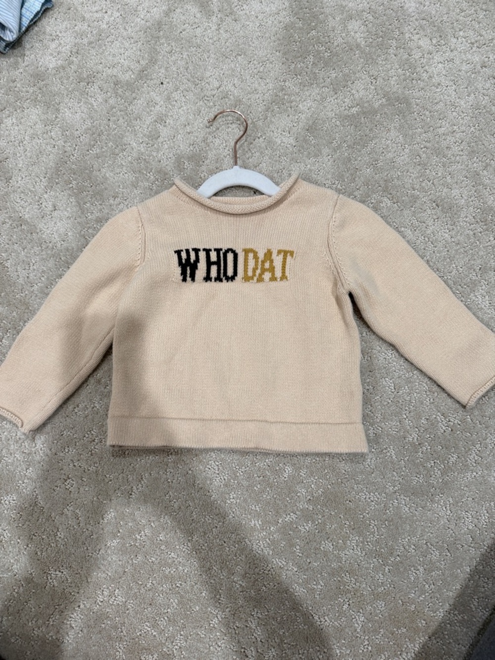 Lil Lagniappe Size 2  Cream Knit Sweater with "WHO DAT" Logo